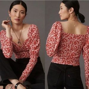 Anthropologie Red Daisy Sweetheart Top